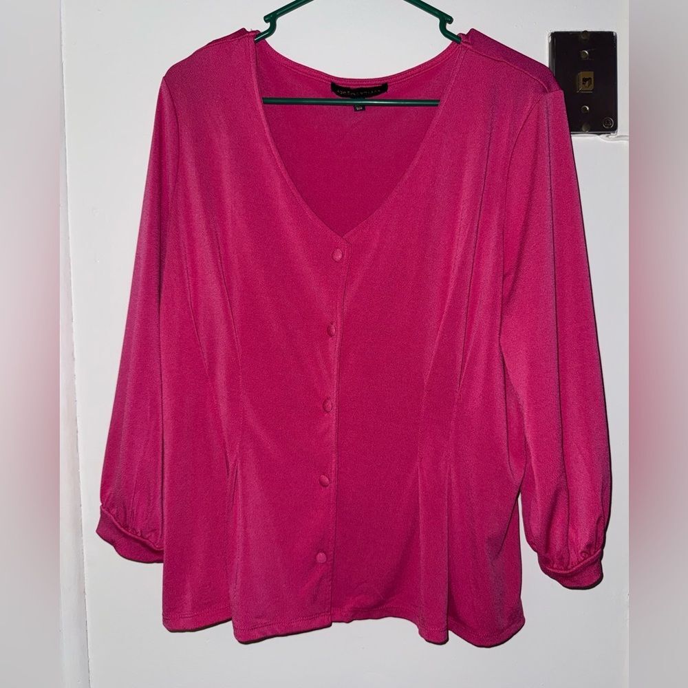 Adrienne Vittadini Fuchsia Button-Up Blouse